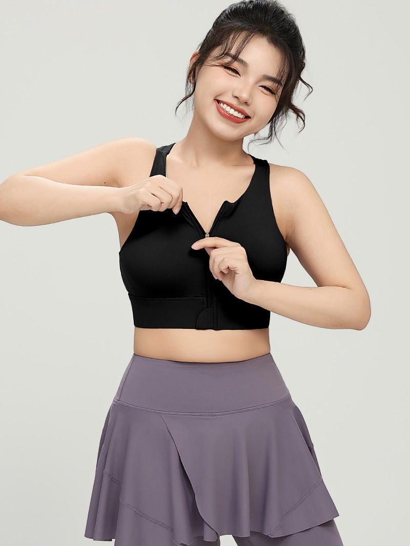 Front Zipper Composite Beautiful Back Sports Underwear Chubby Girl Long Yoga Vest Shockproof High Strength Fitness Bra - Image 4